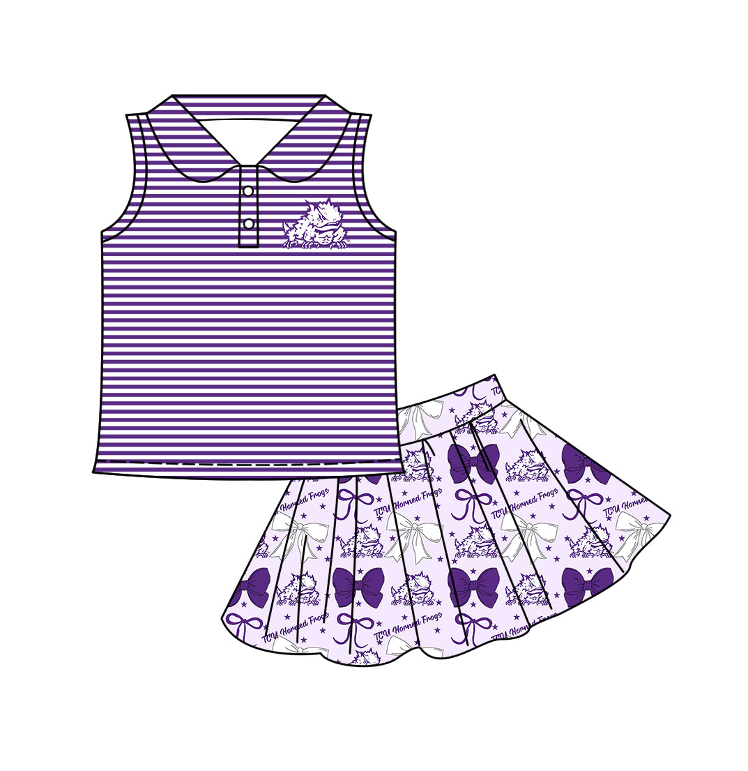 ( Moq 5 each style ) Baby Boy Girl Toddler Team Purple Bows Sibling Shirt Dress Set