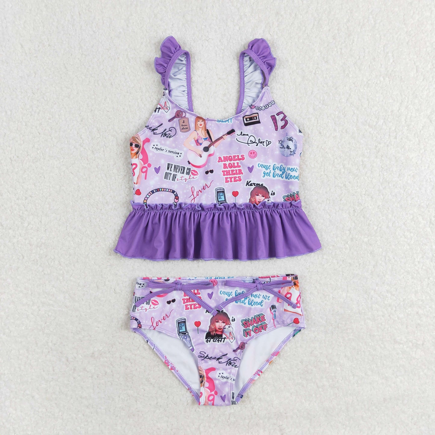 Baby Girl Summer Singer Purple Tops Plaid Bummie Swimsuit