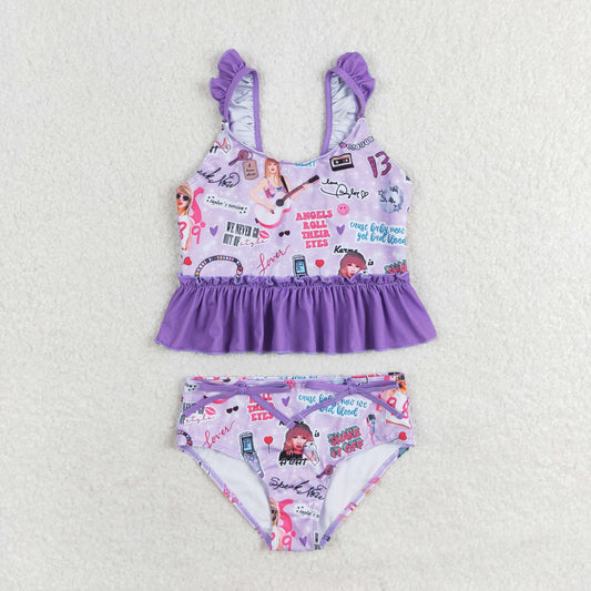 Baby Girl Summer Singer Purple Tops Plaid Bummie Swimsuit