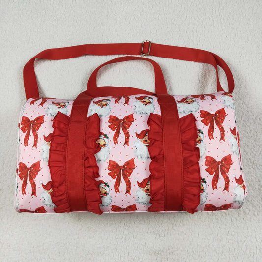 Toddler Girl Christmas Santa Red Bows Zipper Ruffle Gym Bag RTS