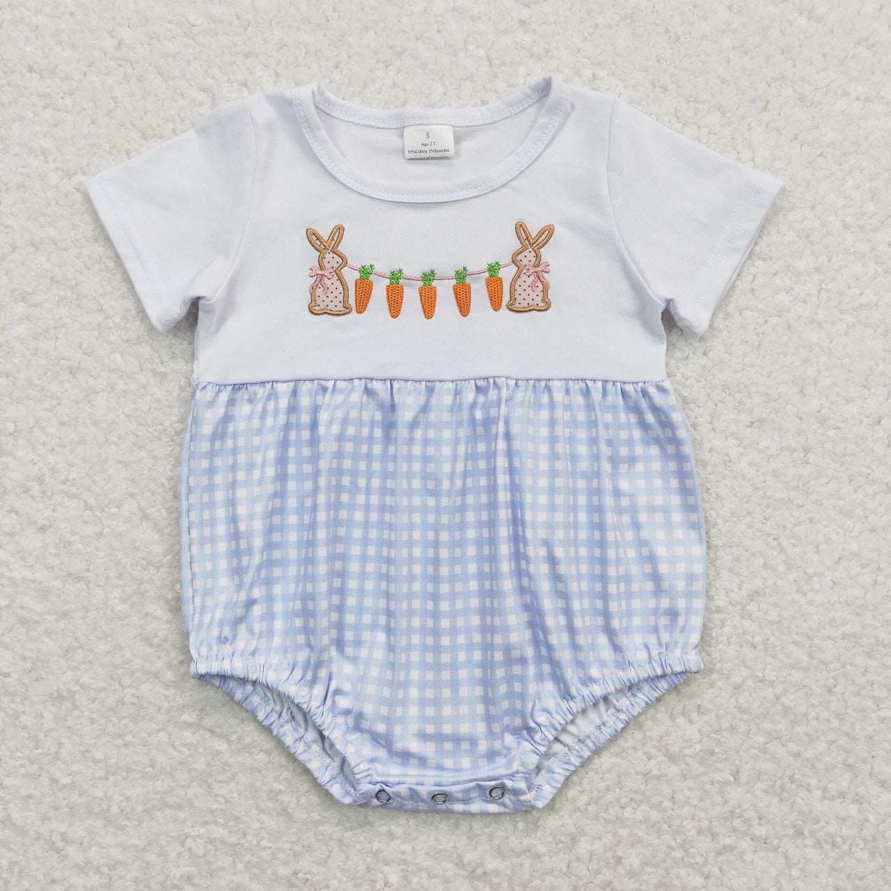 Baby Girl Short Sleeves Embroidery Easter Rabbit Carrots Sibling Rompers Dress