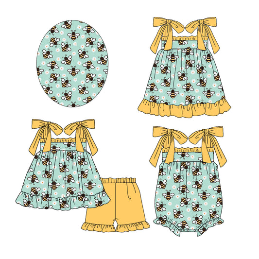Baby Girl Straps Bee Flower Sibling Summer Romper Dress Clothes Set ( Moq 5 Each Design )11.25
