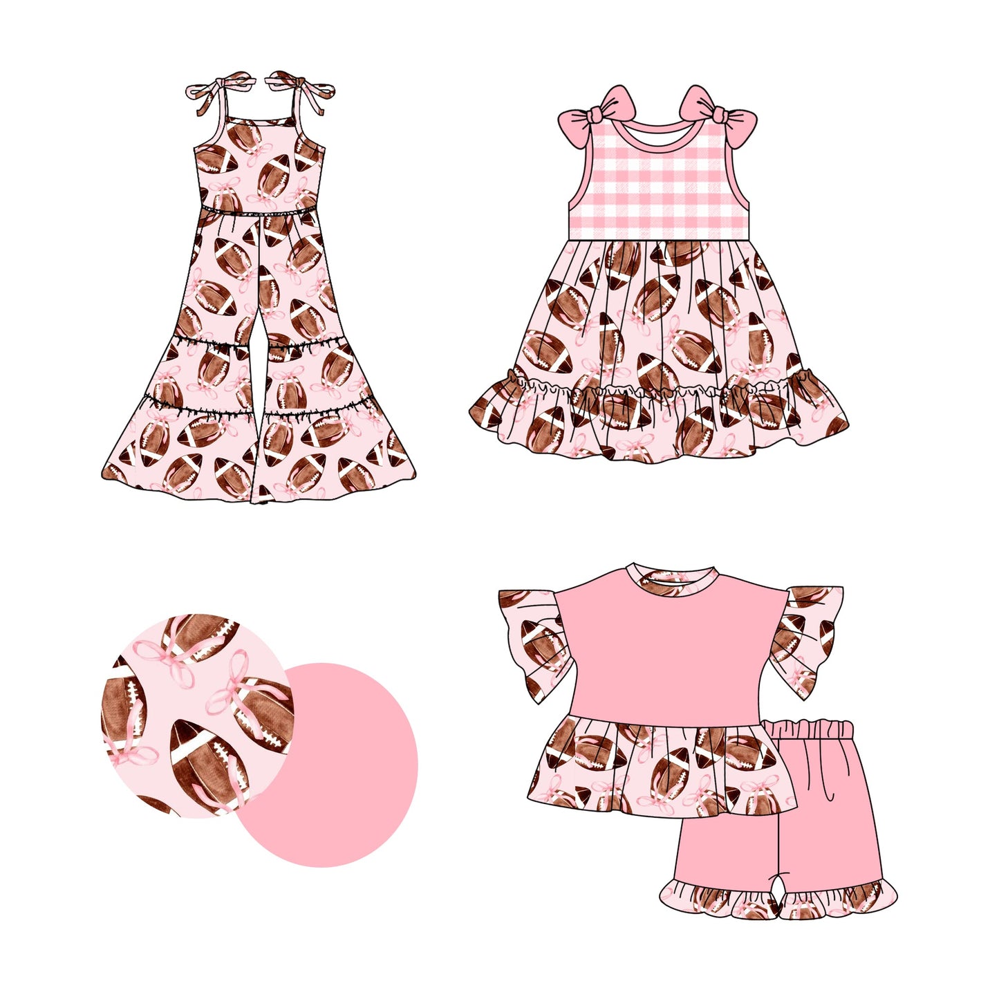 Baby Girl Football Bows Sibling Romper Dress Set ( Moq 5 Each Style ) 2.25