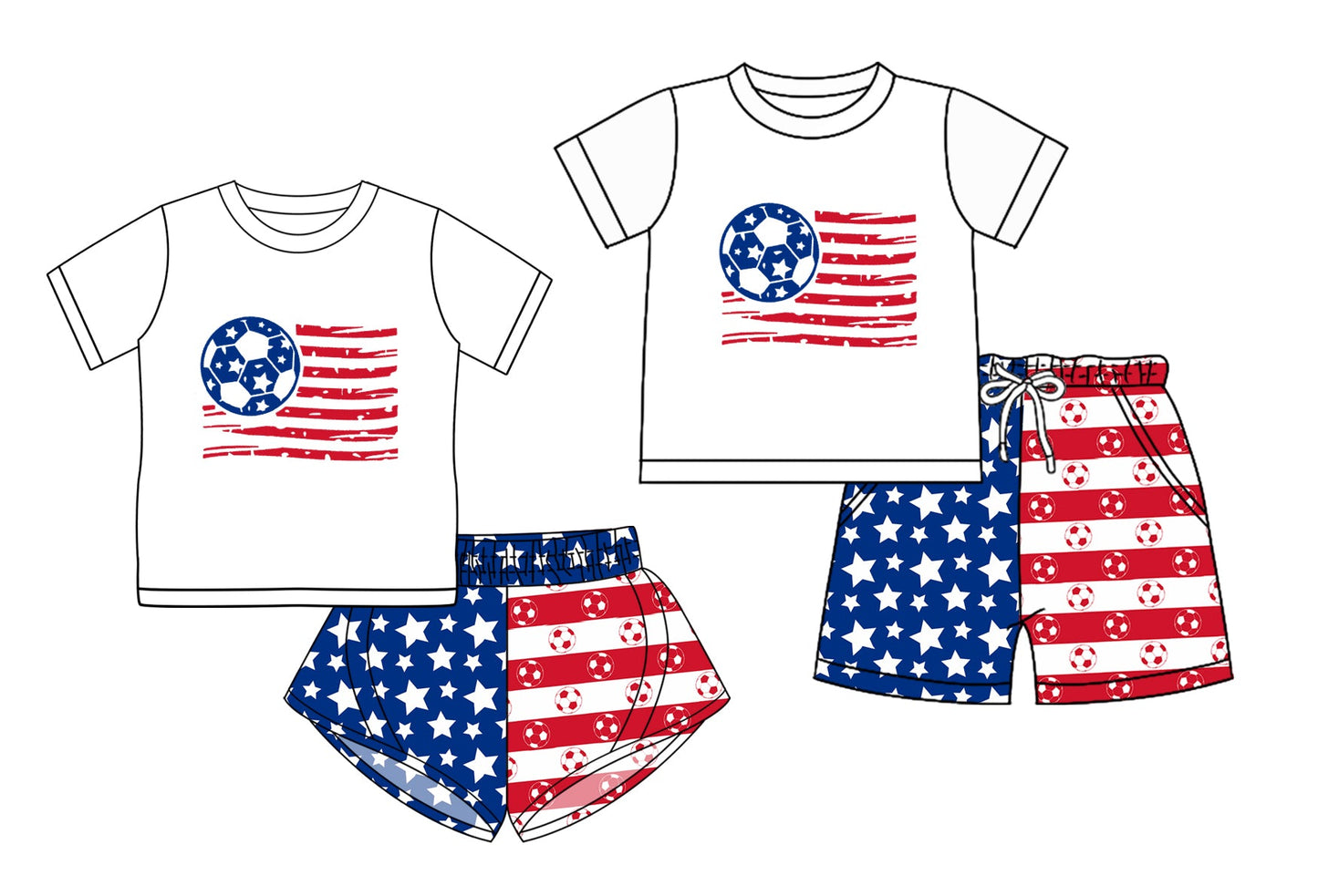 Baby Boy Girl Short Sleeves July 4th Football Stars Stripes Sibling Set ( Moq 5 Each Style ) 3.10