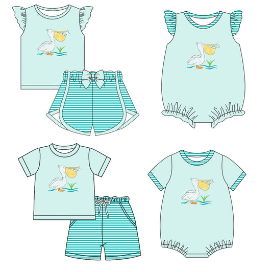 Baby Boy Girl Short Sleeves Ducks Sibling Romper Set ( Moq 5 Each Style ) 12.19