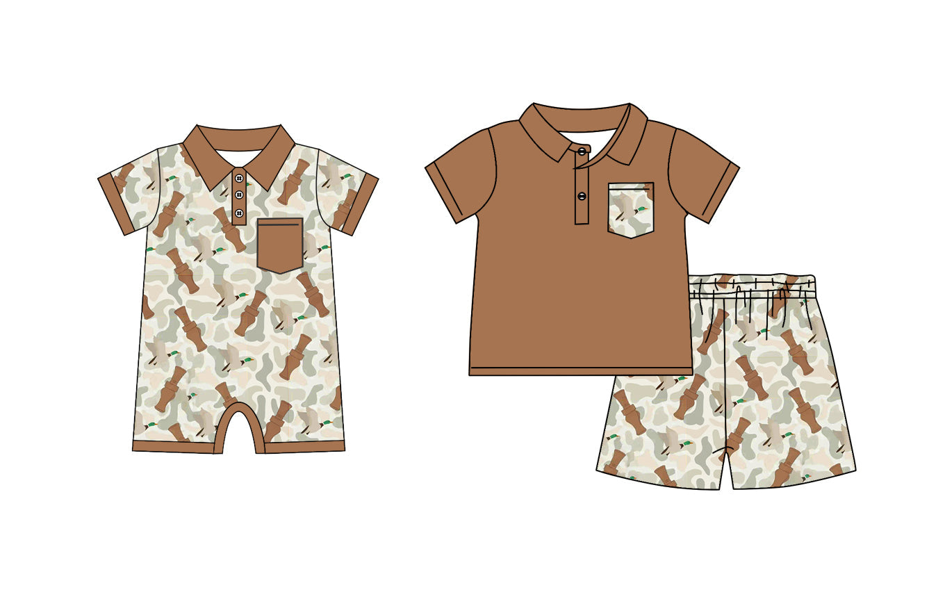 Baby Boy Short Sleeves Ducks Camo Hunting Sibling Romper Set ( Moq 5 Each Design ) 12.16