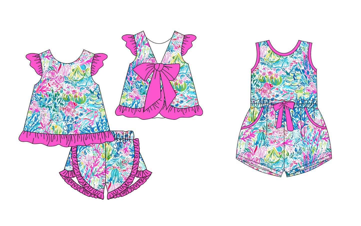 Baby Girl Summer Colorful Flower Sibling Jumpsuit Set ( Moq 5 Each Style ) 12.24