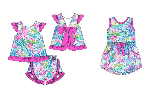 Baby Girl Summer Colorful Flower Sibling Jumpsuit Set ( Moq 5 Each Style ) 12.24