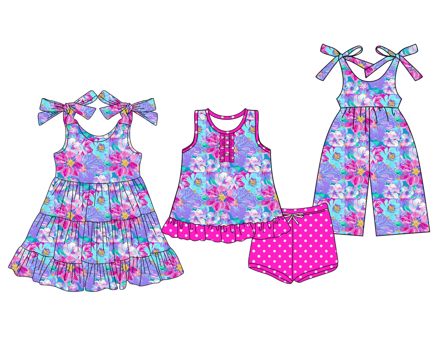 ( Moq 5 Each Style ) Baby Girl Bows Sleeveless Flower Sibling Jumpsuit Dress Set 3.22