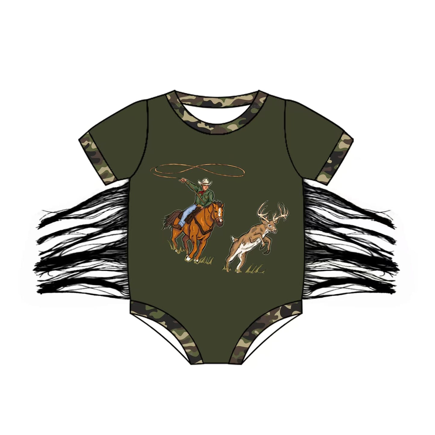Baby Boy Short Sleeves Deer Hunting Tassels Bubble Camo Romper (Moq 5) 12.5