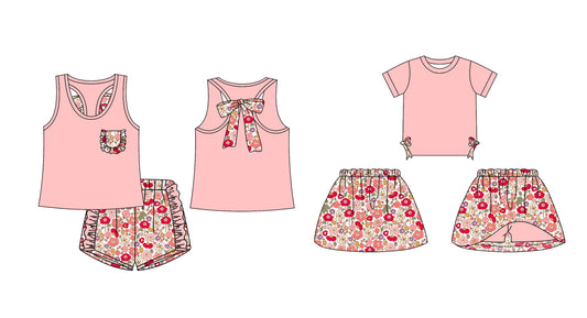 Baby Girl Sleeveless Bows Pink Flower Sibling Set ( Moq 5 Each Design ) 12.13