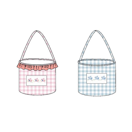( Moq 10 ) Boys Girls Kids Rabbits Checked Easter Basket Bags