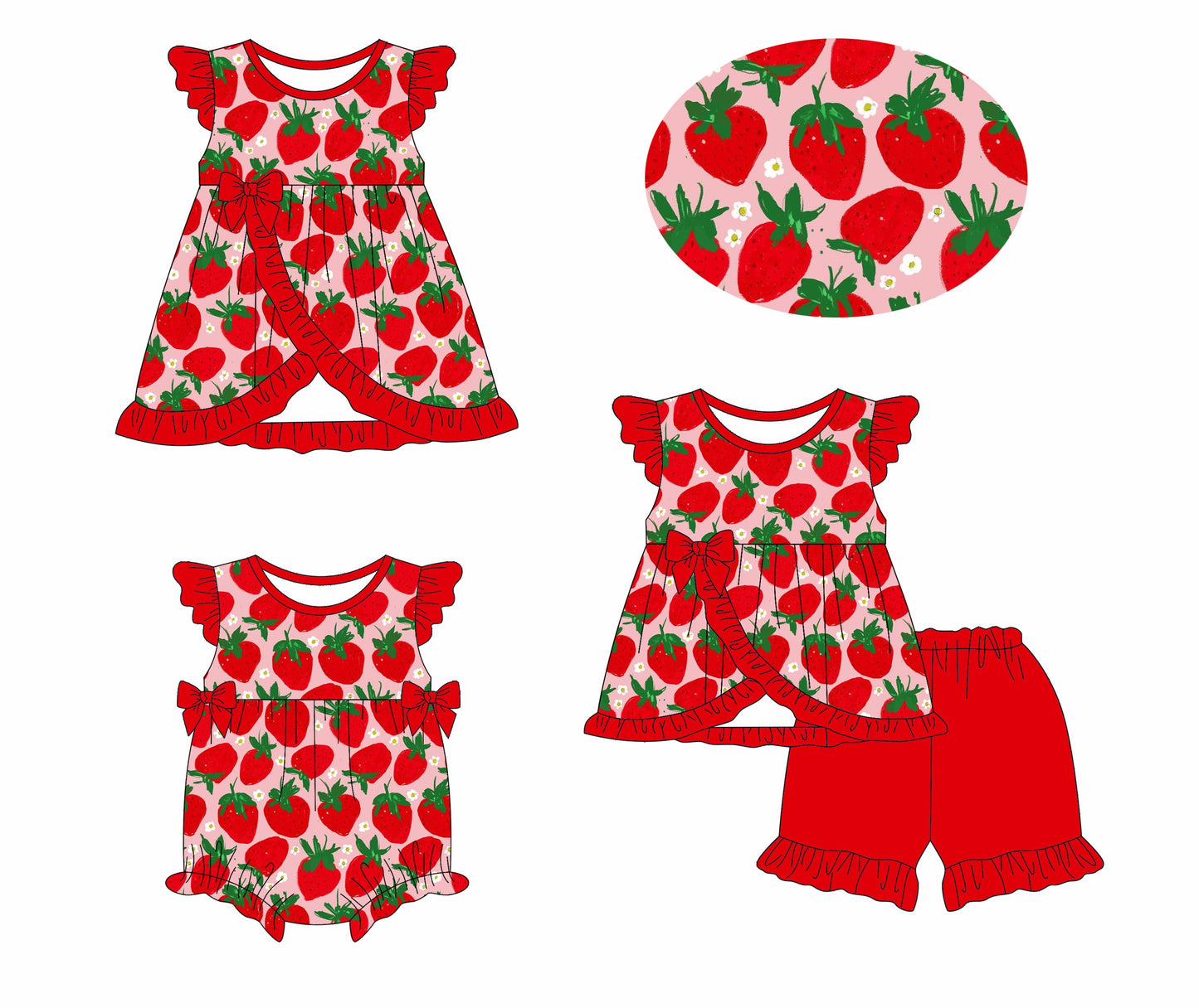 Baby Girl Strawberry Bows Sibling Romper Dress Set ( Moq 5 Each Style ) 1.13
