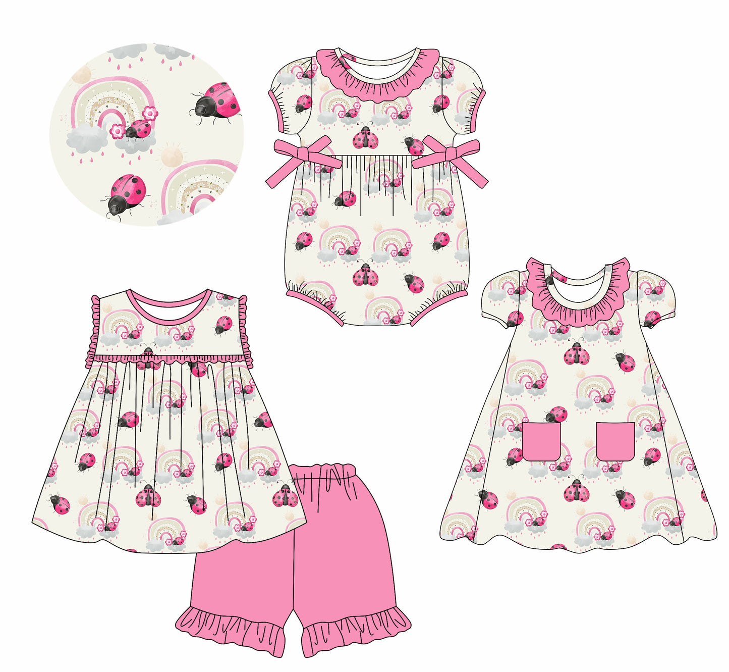 Baby Girl Rainbow Flower Sibling Romper Dress Set ( Moq 5 Each Style ) 2.13