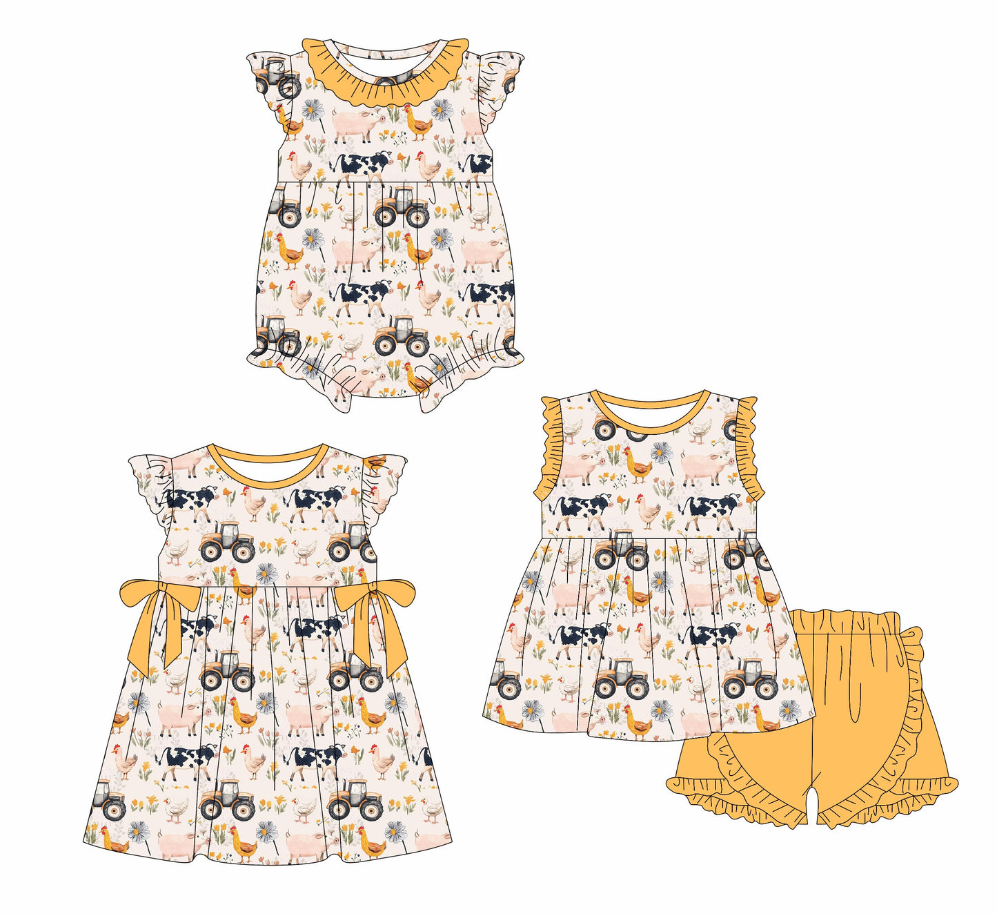Baby Girl Farm Animals Sibling Romper Dress Set ( Moq 5 Each Style ) 3.1