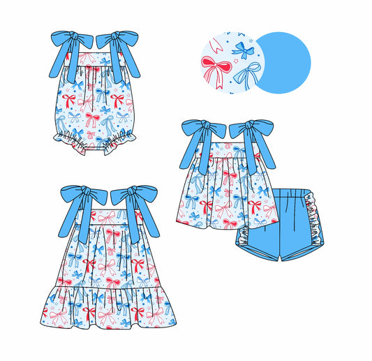 ( Moq 5 Each Style ) Baby Girl Bows 4th Of July Sibling Romper Dress Set 3.25