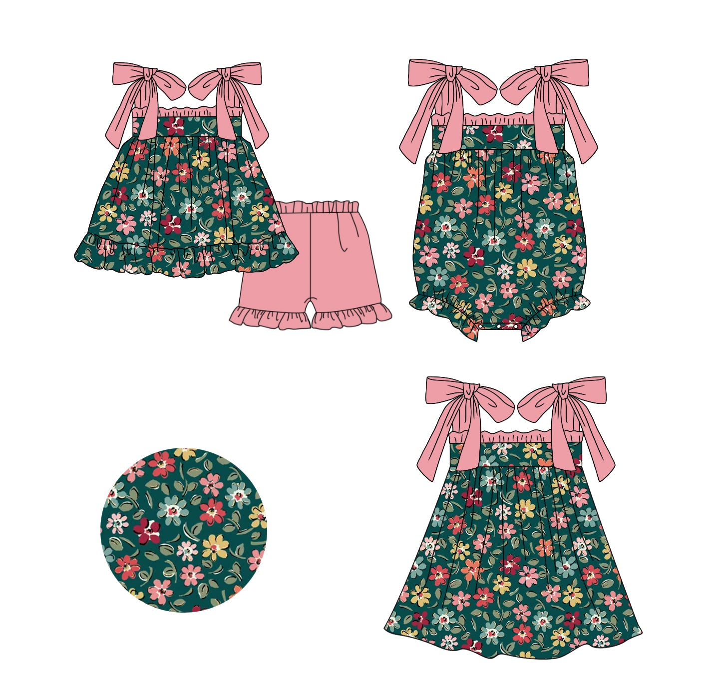 Baby Girl Flower Sibling Romper Dress Clothes Set ( Moq 5 Each Design )