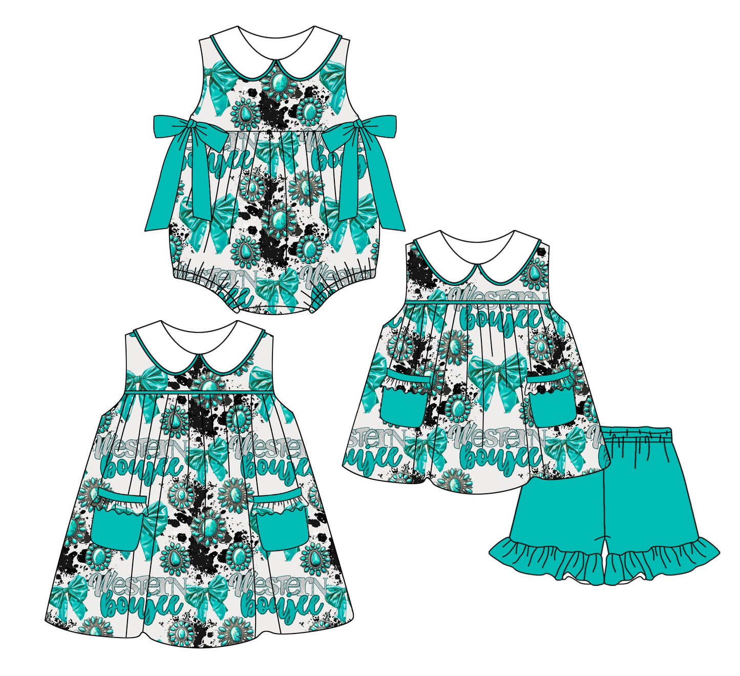 Baby Girl Western Bows Sibling Romper Dress Set ( Moq 5 Each Style ) 2.24