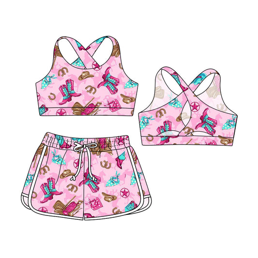 ( Moq 5 Each Style ) Baby Girl Sleeveless Western Tops Shorts Sibling Swimsuit Set 3.29