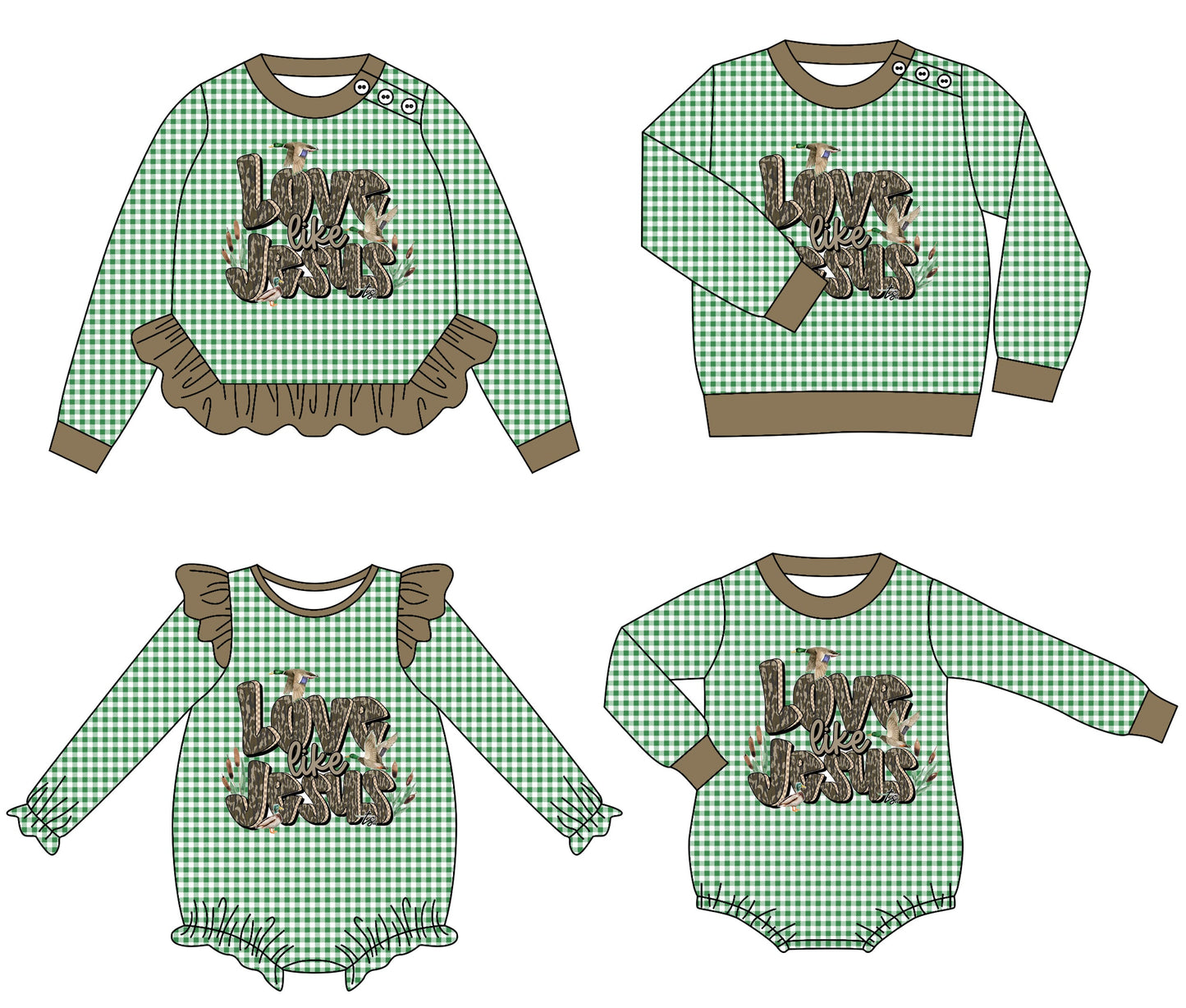 ( Moq 5 Each Style ) Baby Boy Girl Toddler Jesus Green Plaid Sibling Shirt