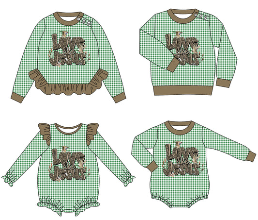 ( Moq 5 Each Style ) Baby Boy Girl Toddler Jesus Green Plaid Sibling Shirt
