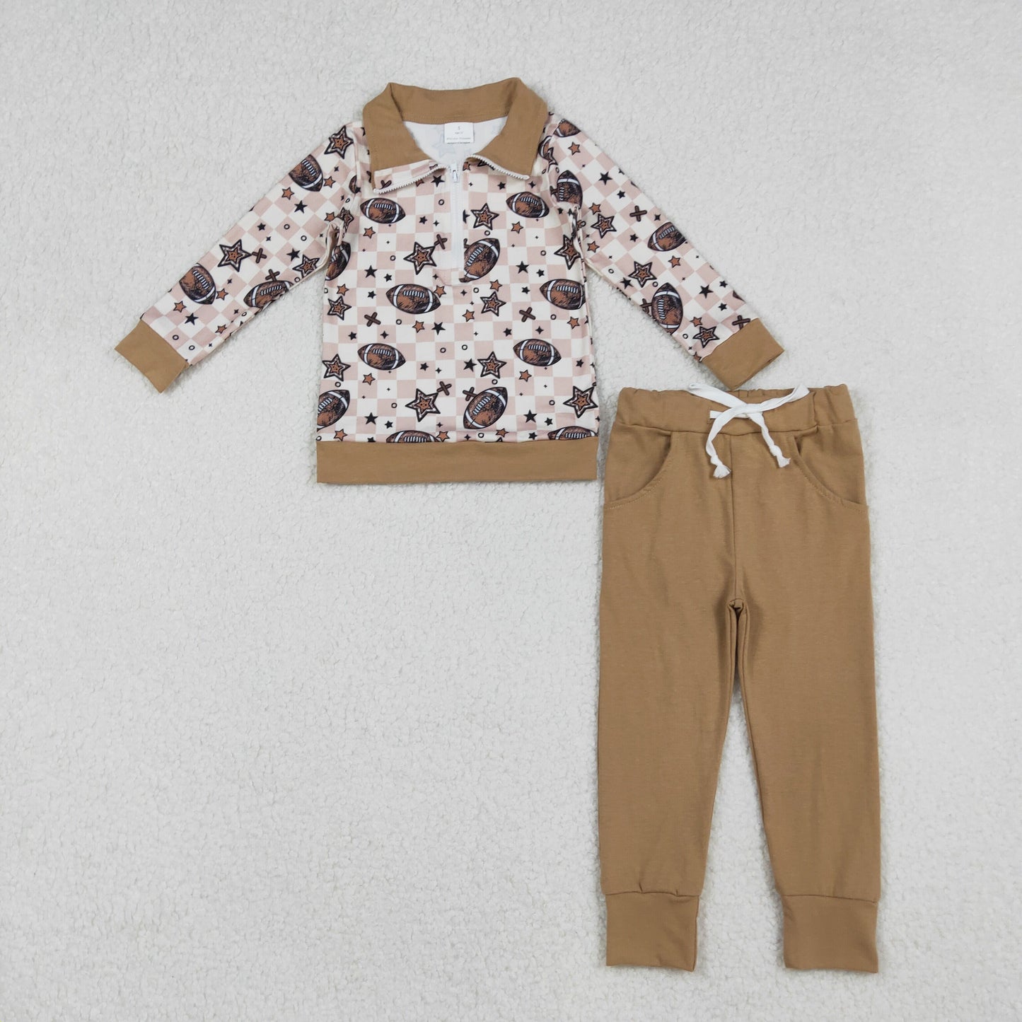 Baby Boys Kids Long Sleeves Football Stars Plaid Zipper Shirt Pockets Pants Set RTS