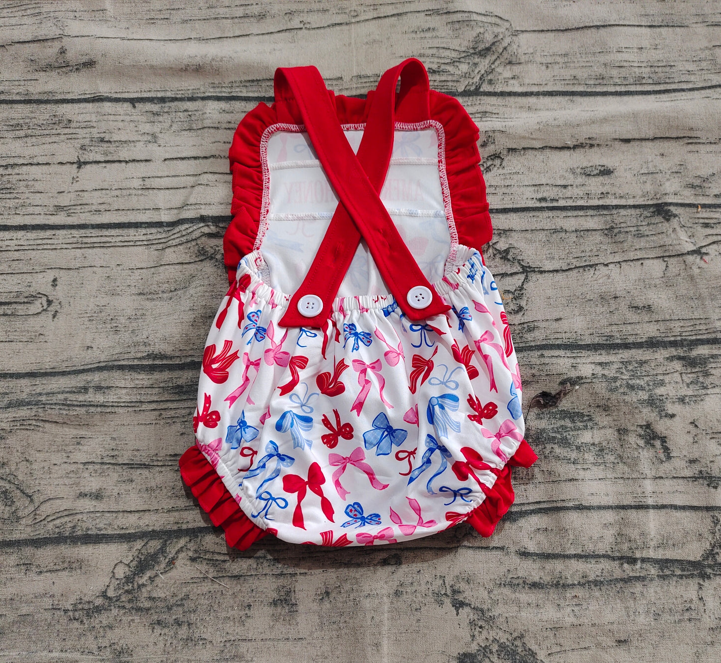Baby Girl Straps American Honey Bows 4th Of July Romper RTS