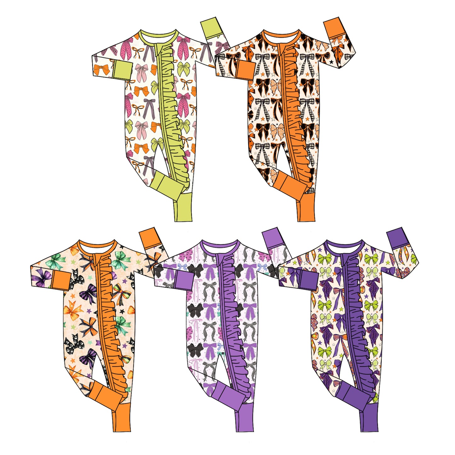 ( Moq 5 Each Style ) Sibling Baby Girls Infant Long Sleeves Bows Halloween Rompers Clothes