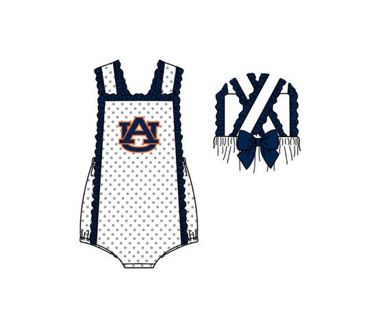 ( Moq 5 ) Baby Girls Kids Sleeveless AU Dots Navy Bows Team Romper
