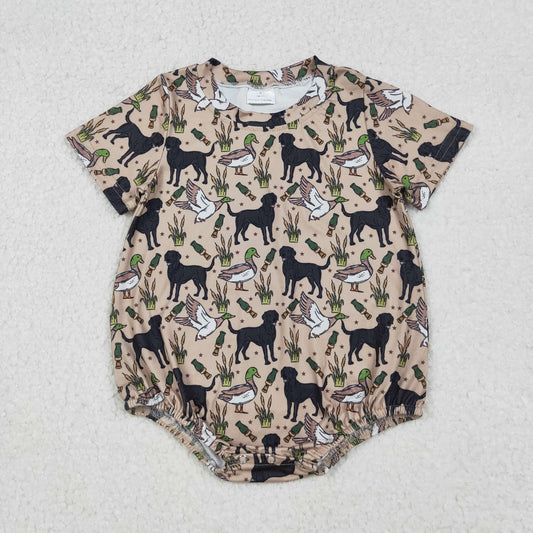 Baby Boy Short Sleeves Ducks Dogs Hunting Bubble Romper RTS