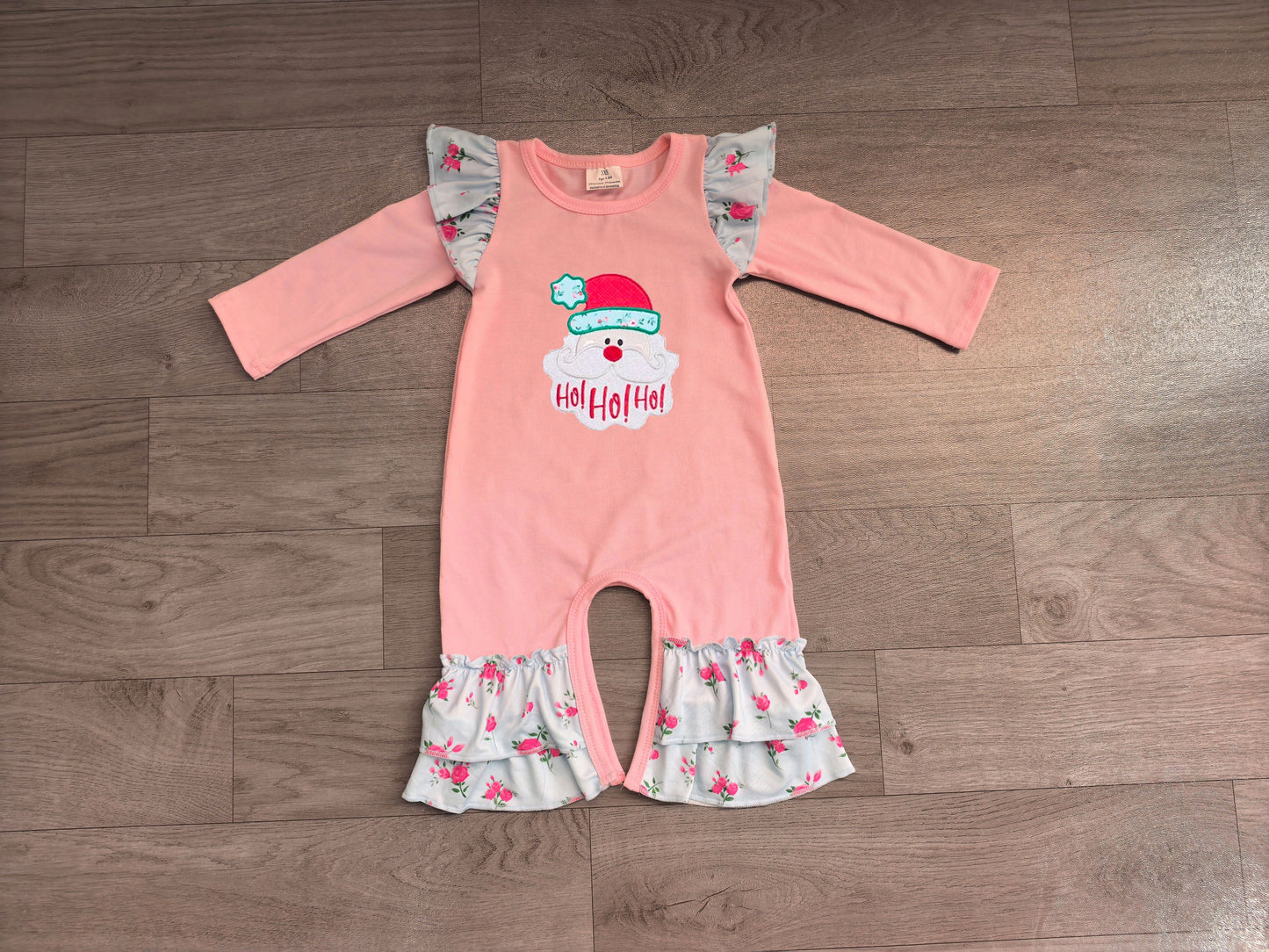 ( No moq ) Preorder Baby Girls Infant Pink Embroidery Christmas Santa Flower Romper Clothes