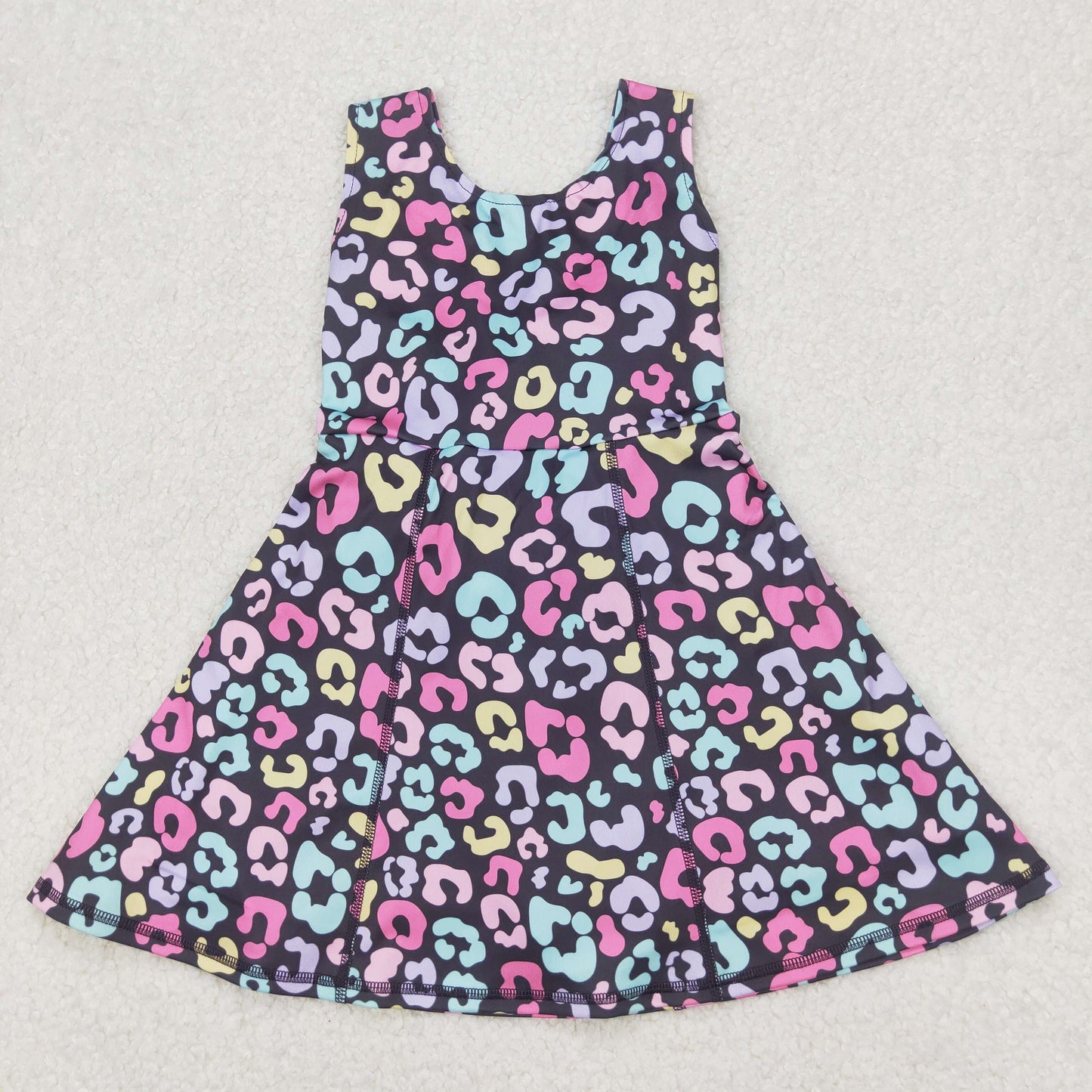 Baby Girl Sleeveless Bows Leopard Flower Sibling Yoga Active Kids Wear Dress RTS