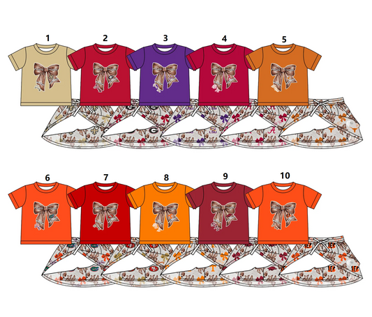 ( No. 6-10 ) ( Moq 5 Each Style ) Sibling Baby Girls Short Sleeves Bows Shorts Football Shorts Skirts Sets