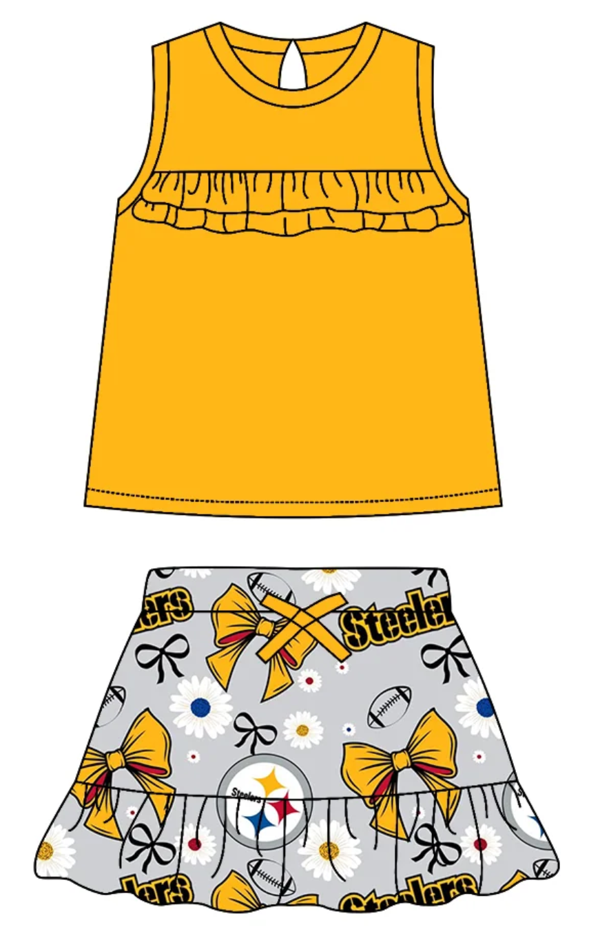 Baby Girl Sleeveless Orange Bows Sibling Football Team Dress Set ( Moq 5 Each Style ) 2.19