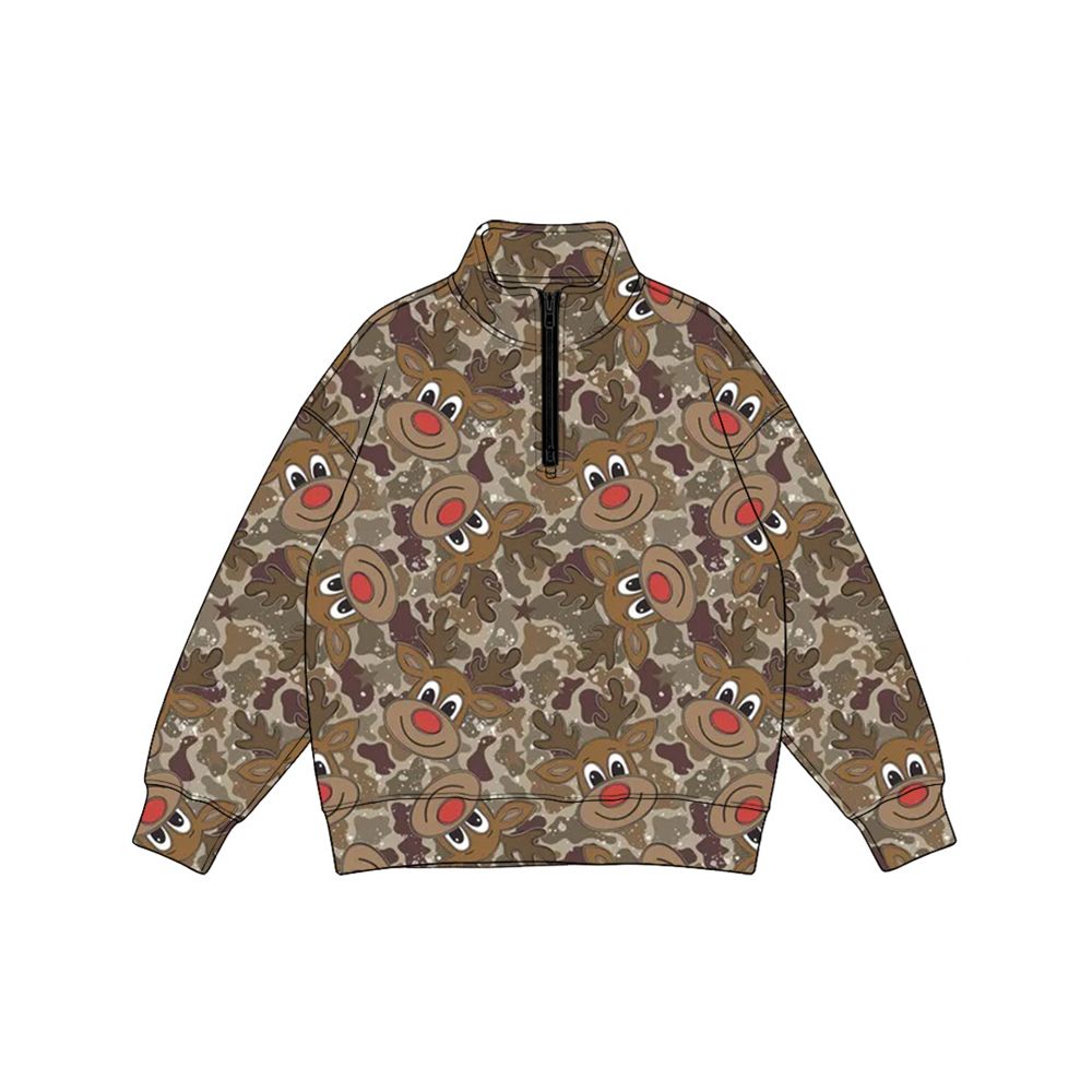 ( Moq 5 ) Preorder Baby Boys Kids Long Sleeves Christmas Deer Camo Pullover Zipper Shirt Tops