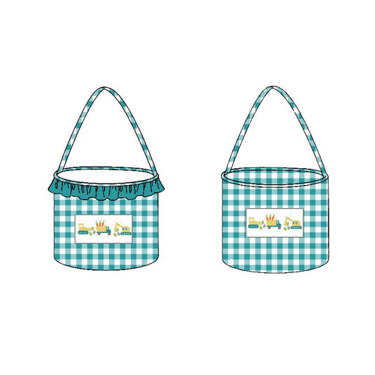 ( Moq 10 ) Boys Girls Kids Trucks Checked Easter Basket Bags