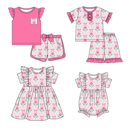 Baby Girl Short Sleeves Flower Bows Sibling Romper Dress Set ( Moq 5 Each Style ) 12.20