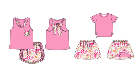 Baby Girl Pink Sleeveless Bows Flower Sibling Set ( Moq 5 Each Design ) 12.13