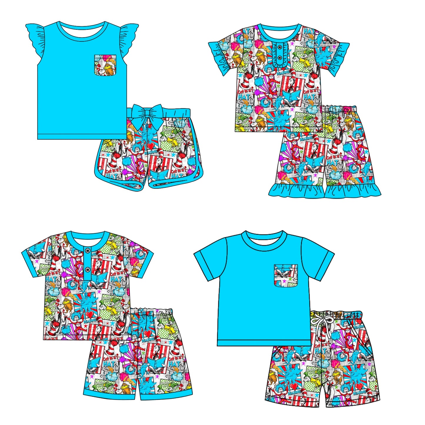Baby Boy Girl Short Sleeves Dr Reading Sibling Set ( Moq 5 Each Style ) 12.21