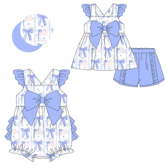 Baby Girl Bows Flags July 4th Sibling Romper Set ( Moq 5 Each Style ) 2.8