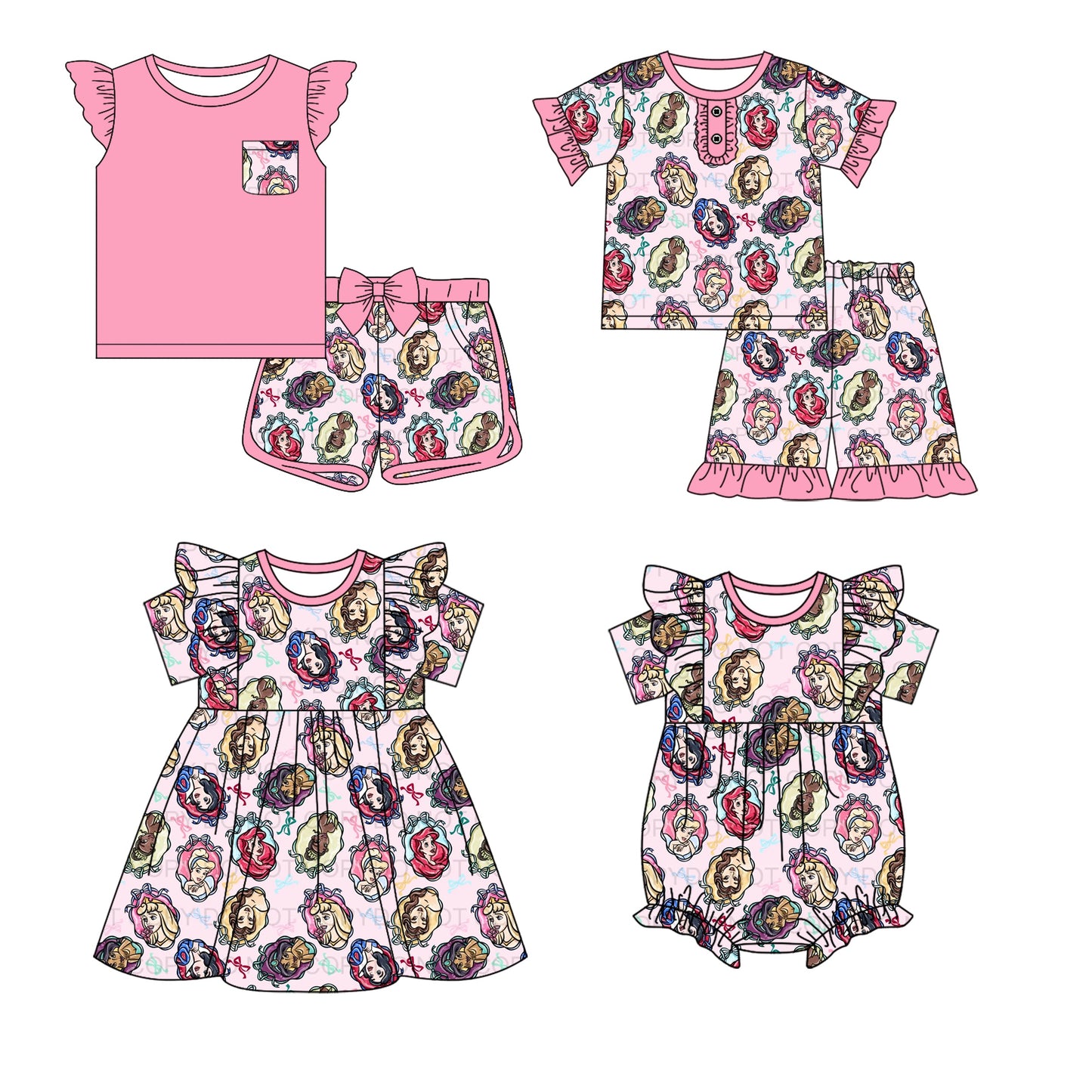Baby Girl Short Sleeves Princess Sibling Romper Dress Set ( Moq 5 Each Style ) 12.18