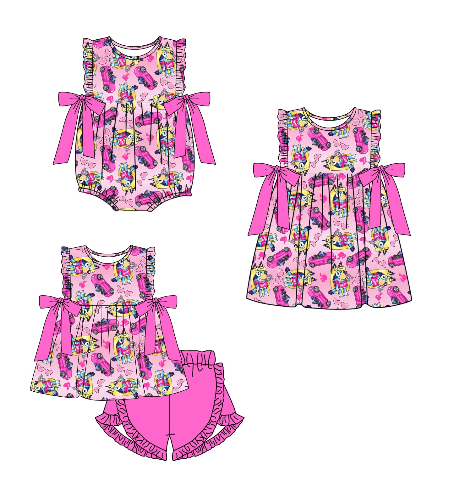Baby Girl Doll Dogs Sibling Summer Pink Romper Dress Clothes Set ( Moq 5 Each Design )11.23