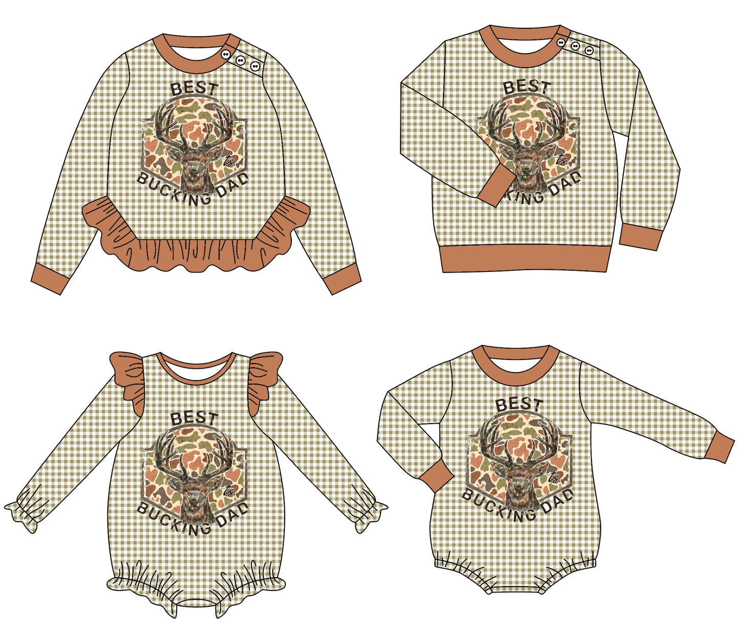 ( Moq 5 Each Style ) Baby Boy Girl Toddler Deer Plaid Sibling Shirt