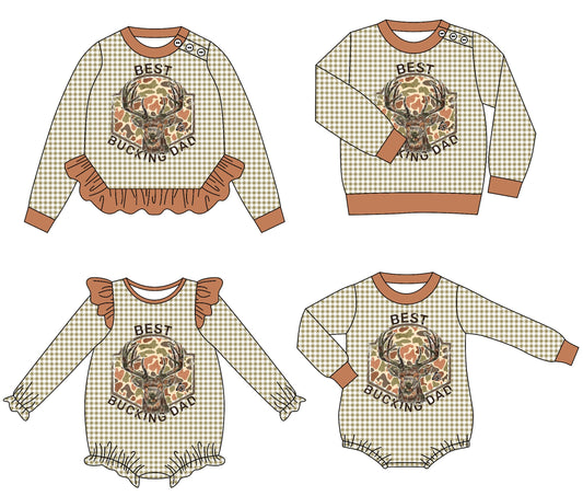 ( Moq 5 Each Style ) Baby Boy Girl Toddler Deer Plaid Sibling Shirt