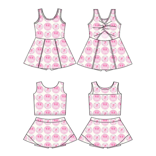 Baby Girl Sleeveless Smile Pink Bows Sibling Dress Set ( Moq 5 Each Style ) 3.13