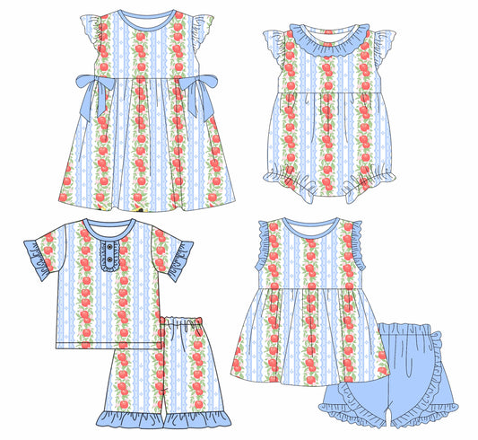 ( Moq 5 Each Style ) Baby Girl Short Sleeves Apple Stripes Sibling Romper Dress Set 3.28