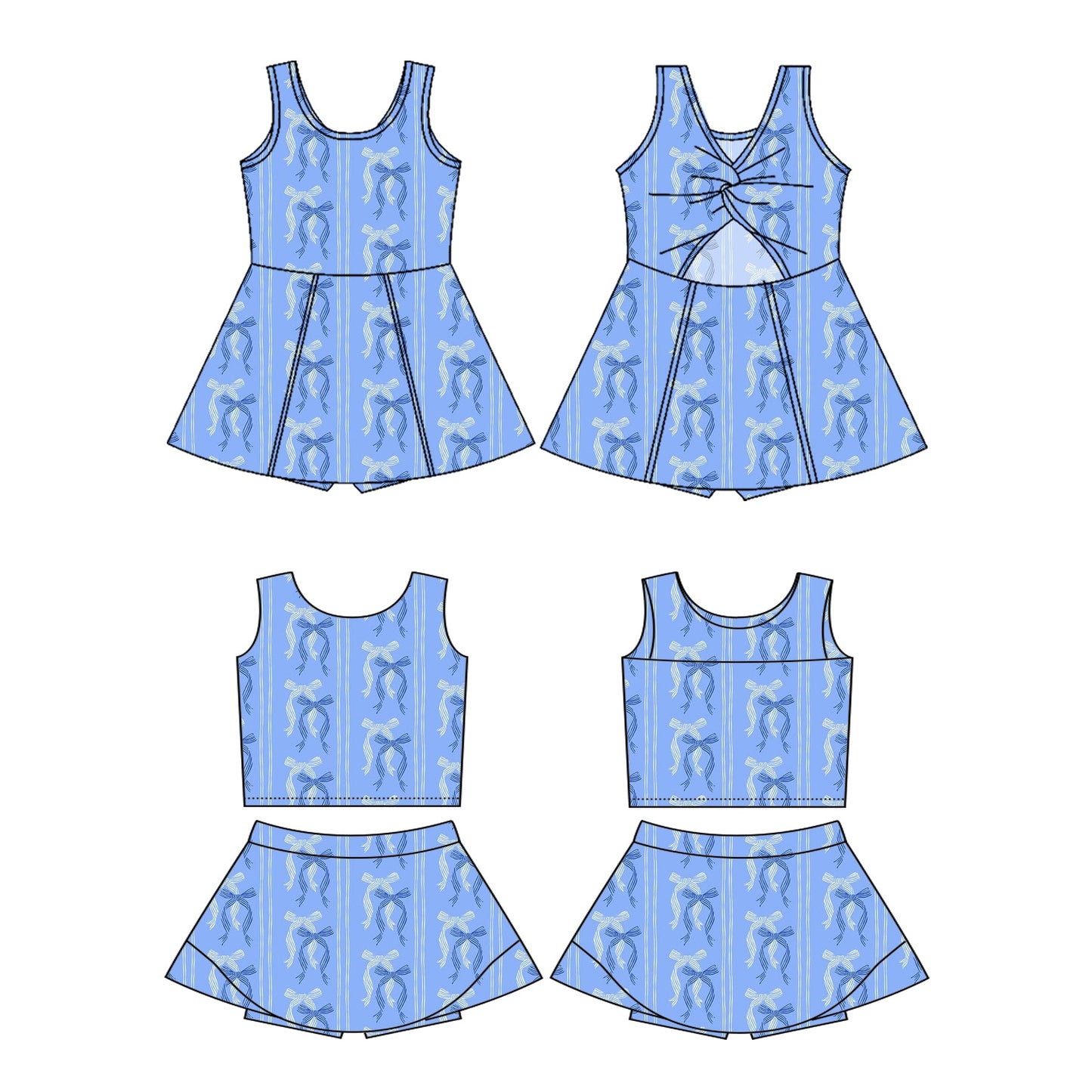 Baby Girl Sleeveless Bows Sibling Skort Dress Set ( Moq 5 Each Style ) 3.7