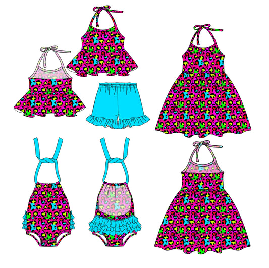 Baby Girl Colorful Leopard Sibling Romper Dress Set ( Moq 5 Each Style ) 1.2