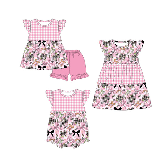 ( Moq 5 Each Style ) Baby Girl Short Sleeves Bows Pencils Back To School Sibling Pink Dress Romper Set 4.19