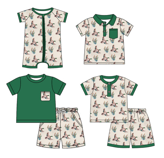 Baby Boy Short Sleeves Ducks Green Sibling Romper Shirt Set ( Moq 5 Each Style ) 3.4